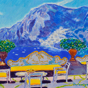 A terrace at Il San Pietro looking out over the town of Positano